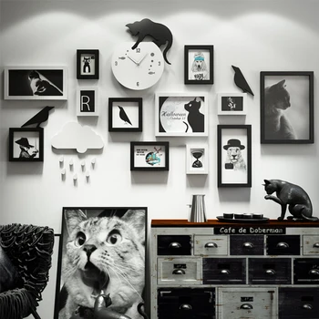 

SUFEILE Frame Solid Wood Combination Photo Frame Home Decoration Photo Frame European Clock Combination Photo Frame Wall D40