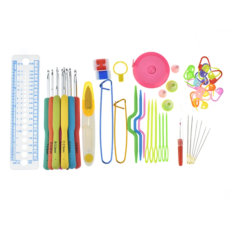 Looen 9 pcs Crochet Hook Sewing Needles ScissorsYarn Knitting Needles Set With Blue Bag Crochet Hook Sets Accessories For Women  (5)