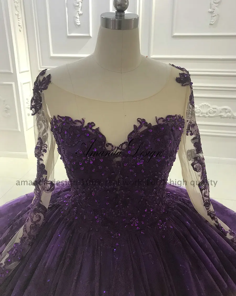 Потрясающее высококачественное свадебное платье фиолетовое кружевное свадебное платье с длинным шлейфом Свадебное платье для невесты