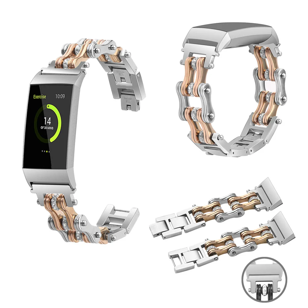 

Stainless Steel Metal Wrist Strap For Fitbit Charge 3 Women Diamond Jewelry Replacement Watchband For Fitbit Charge 3 Bracelet
