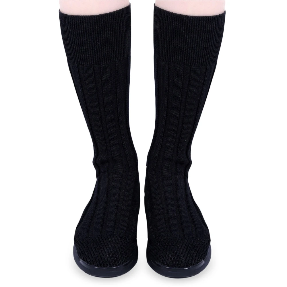 

Solid Color Spring Winter Female Shoes Casual Knitting Women Black Boots Warm Flats Mid Calf Fashion Boots for Ladies