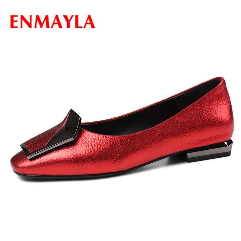 

ENMAYLA Genuine Leather Basic Square Toe Slip-On Shoes Woman Sapato Feminino Flat with Shoes Size 34-43 ZYL2041