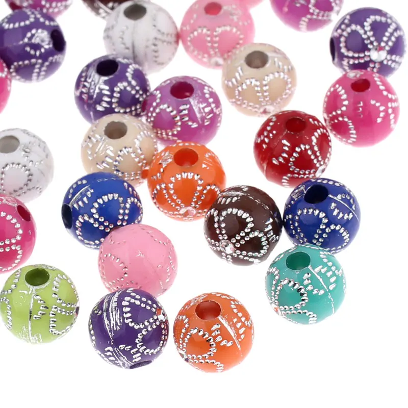

DoreenBeads Acrylic Spacer Beads Round Mixed Pattern Pattern About 10mm( 3/8") Dia, Hole: Approx 3mm, 30 PCs