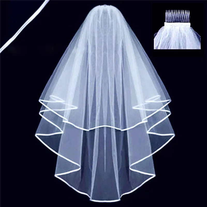 

50Pcs Wedding veil Simple Tulle White Ivory Two Layers Bridal Veils Accessories 75cm Short Women Veil With Comb Wholesale Z3