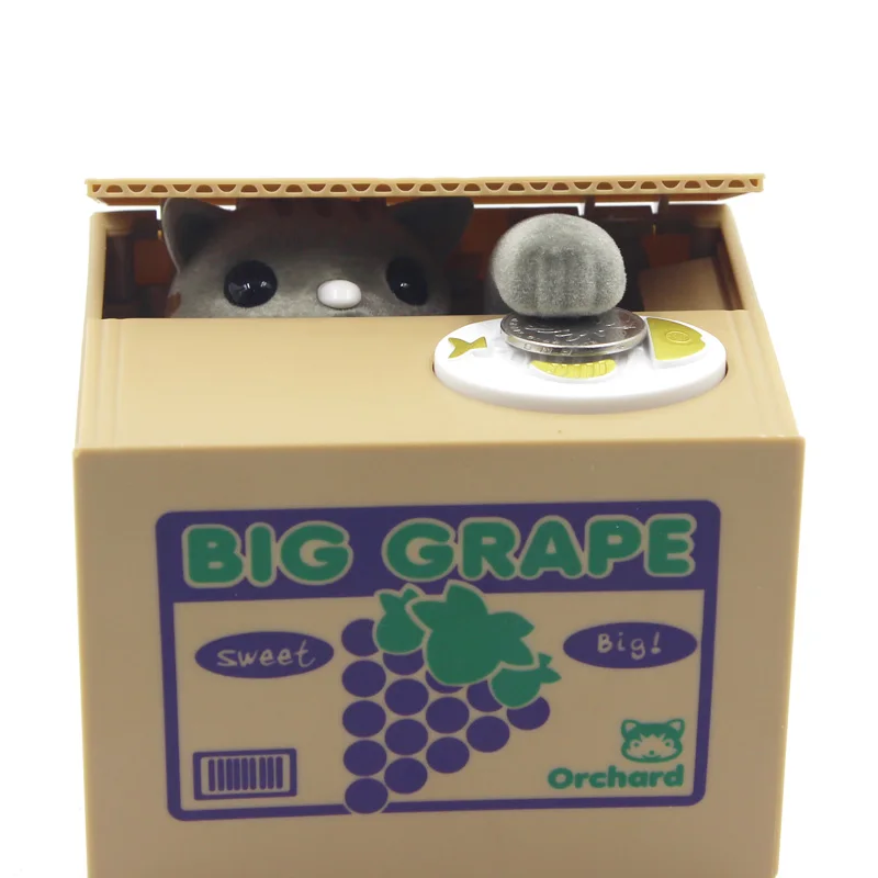 1 pc 9.5*9.0*11.5 cm Cat Box Automated Money Boxes Plastic New Year Gift Kitty Cat Steal Coinin