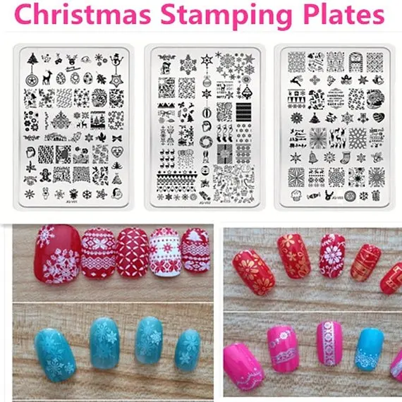 

2 Christmas Nail Stamping Plates Design Model Template Del 3D Nail Art Stamper Image Stencil For Nails Stainless Steel Christmas