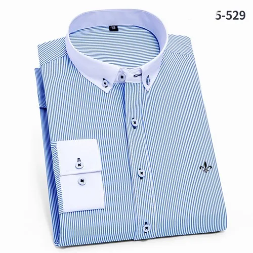 DUDALINA Мужская рубашка с длинными рукавами мужские классические деловые рубашки в полоску брендовая Рабочая Рубашка мужская одежда для вечеринок новое поступление - Цвет: 5-529 WHITE-BLUE