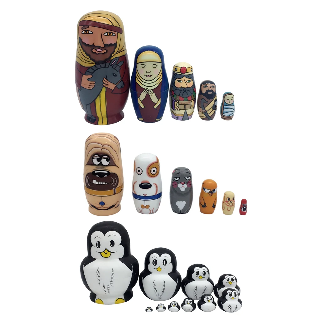 

Multicolors 5PCS Cute Hand Painted Wooden Russian Nesting Dolls Babushka Matryoshka Toy Painted Toys Kids Home Decoration Gifts
