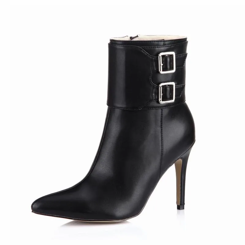 

PU Leather Women Winter Boots High Heels Ankle Shoes Woman Zapatillas Botas Zapatos Mujer Fashion Pointed Toe Buckle Party Shoes