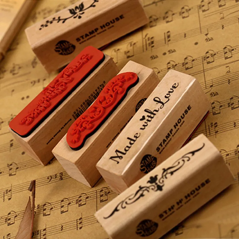 DIY Handmade Scrapbook Photo Album Strip Wooden Rubber Stamp Vintage