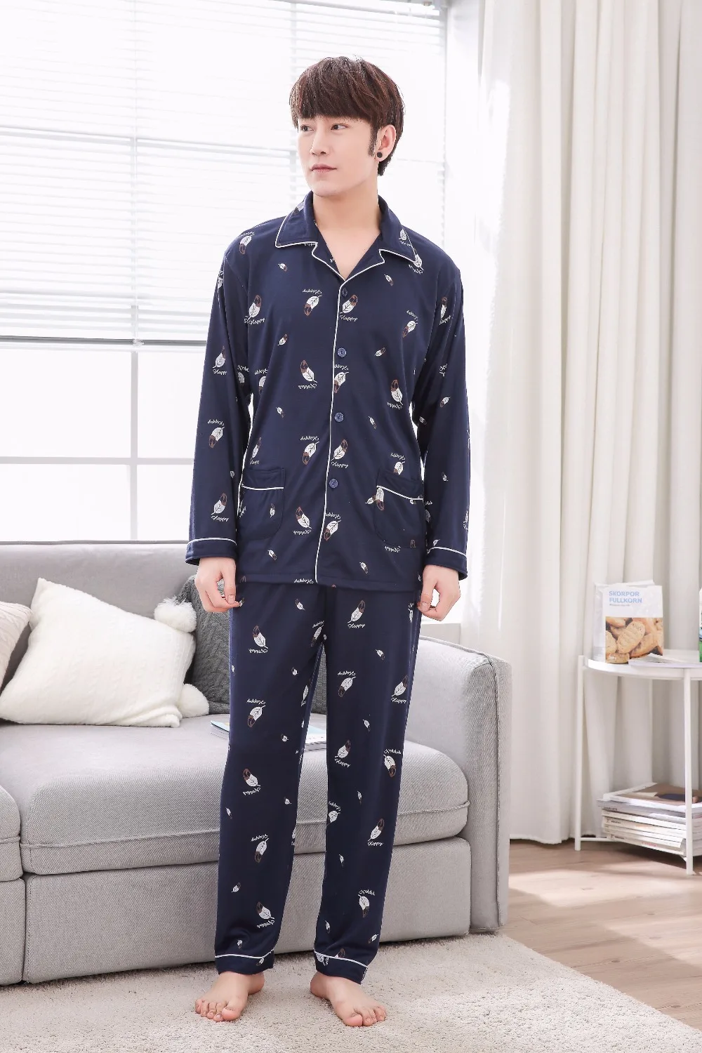 2018 новые пижамы мужские хлопковые с длинным рукавом трикотажные пижамы весна и осень мужские s пижамы Lounge Мужская пижама плюс размер 3XL