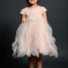 Розовый для свадьбы бальное платье рождество pageant короткие рукава cap Причастие платье Прекрасное платье Девушки Цветка Платья