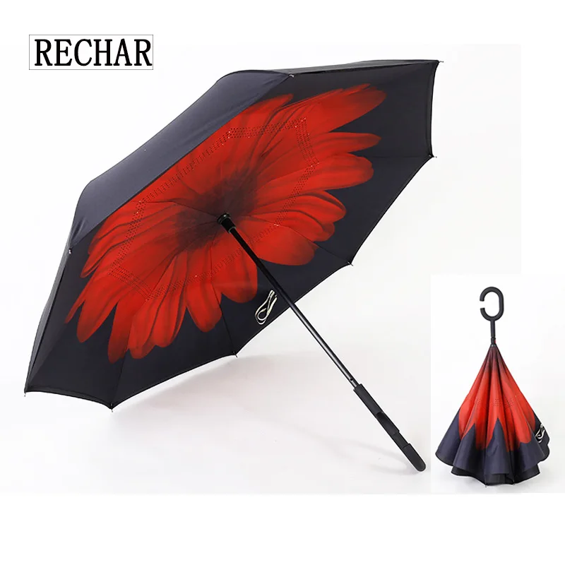 Windproof Reverse Folding Double Layer inverted car Umbrella Self Stand