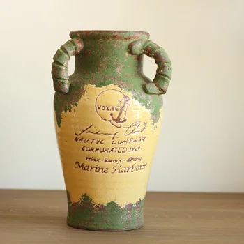 

American country Home Furnishing Decor furnishings ceramic vase pitcher antique retro old three ears flower