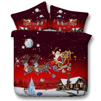 

Santa Claus Comforter Bedding Sets Twin Full Queen Super Cal King Size Bed Bedspread Duvet Covers Merry Christmas Red Snowmobile