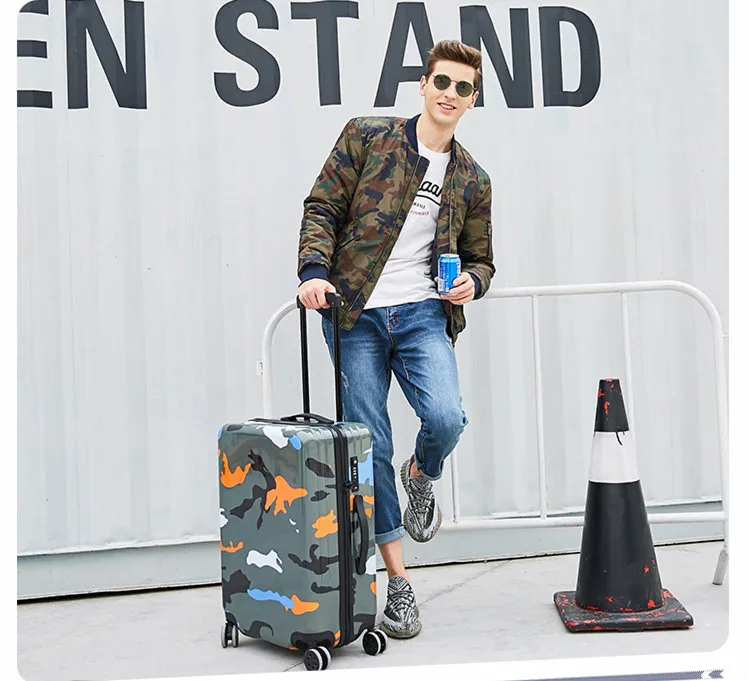 Красочный Дорожный чемодан-тележка, модный чемодан на колесиках сумка, Женский ПК+ ABS переноска, Мужская многоколесная коробка с замком