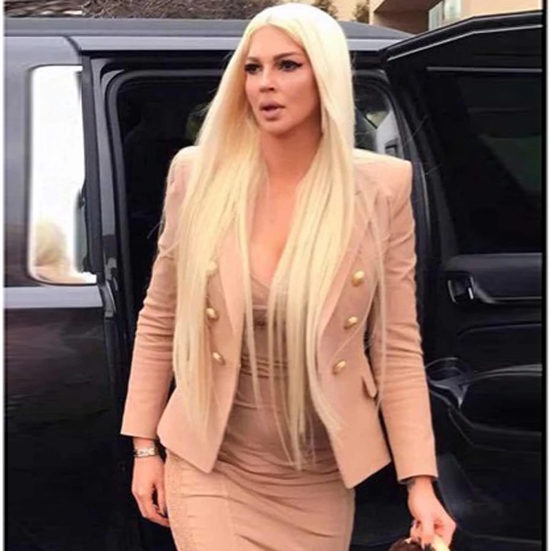 

TOP QUALITY New Stylish 2019 Classic Designer Blazer Women's Double Breasted Metal Lion Buttons Blazer Jacket Outer Wear Khaki