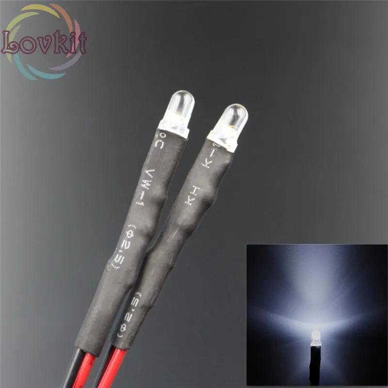 

50pcs 3MM Round Top LED 12v Pre-Wired Resistor White Bright Emitting leds DC 20 CM Pre Wired Diodes Led Lamp Light For DIY
