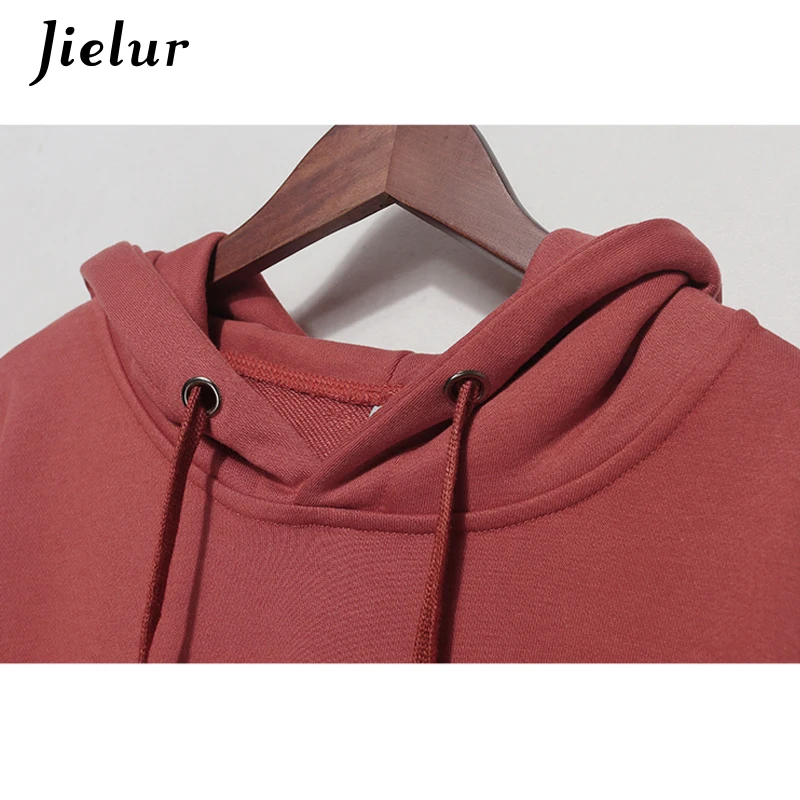 Jielur однотонные Harajuku тонкие женские свитшоты с капюшоном Kawaii черная укороченная