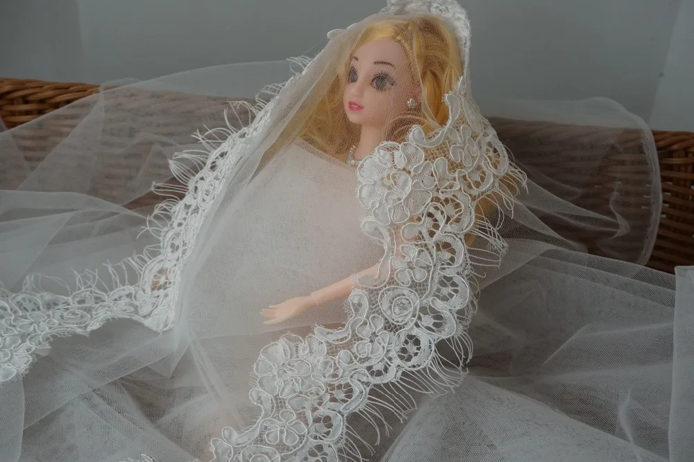 Corded lace eyelash veil trimming trim off white diamond light ivory 007 Corded lace eyelash veil trimming trim off white diamond light ivory 007
