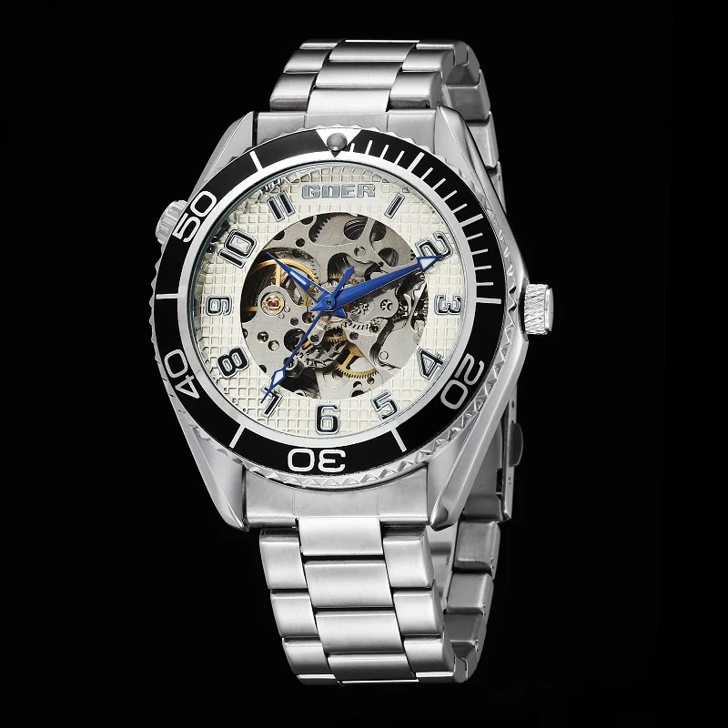 GOER brand Fashion men s watches Machinery automatic Waterproof wrist watch Luminous digital Skeleton stainless steel