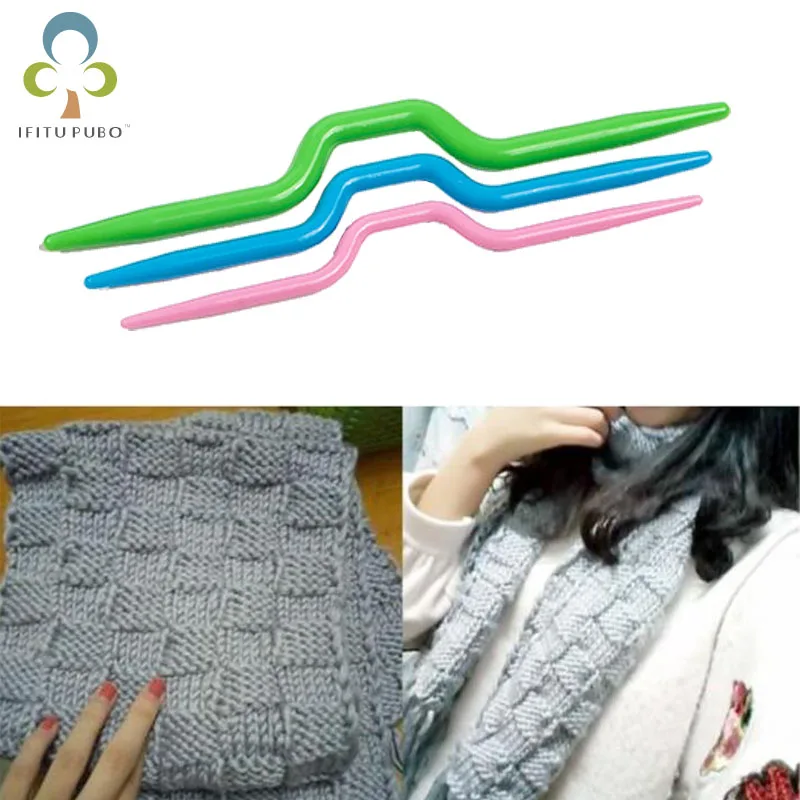 

2 Sets=6Pcs Plastic Crochet Hook Knitting Needles Sweater Muffler Weaving tools Crooked Twist Curved needle Craft DIY Tool GYH