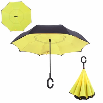

Folding Double Layer Inverted Umbrella Self Stand Inside Out Rain Protection Long C-Hook Hands For Car