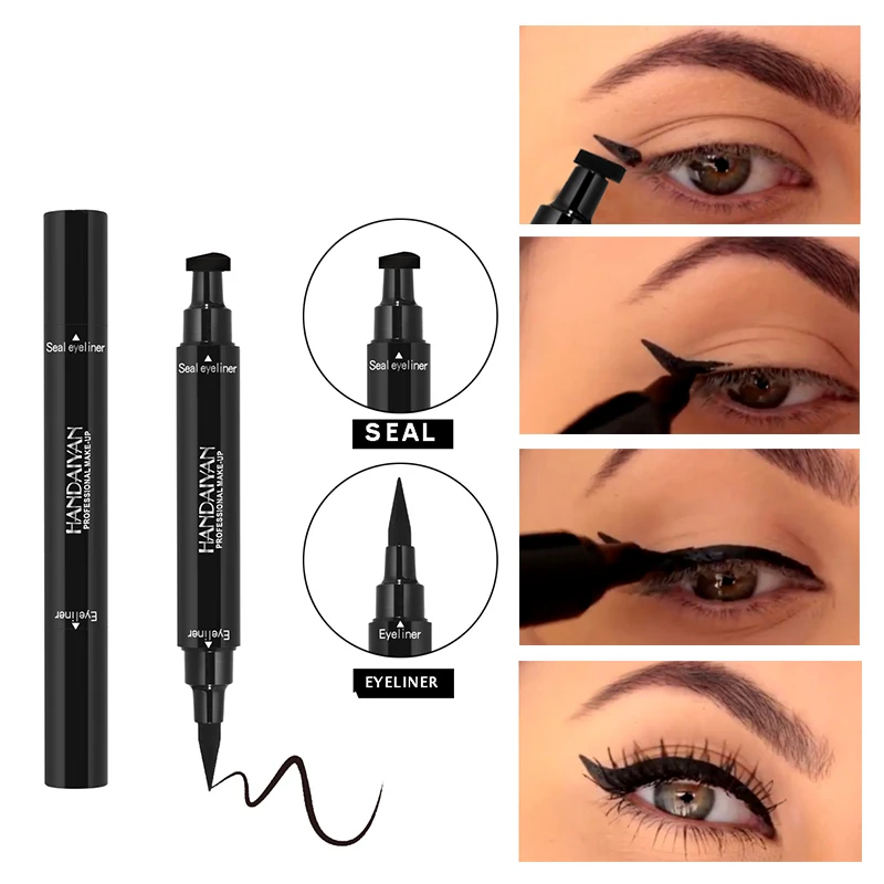 

New Double-ended Black Color Liquid Eyeliner Pencil With Stamp Makeup Waterproof Long Lasting Quick Dry Eye Liner Pen