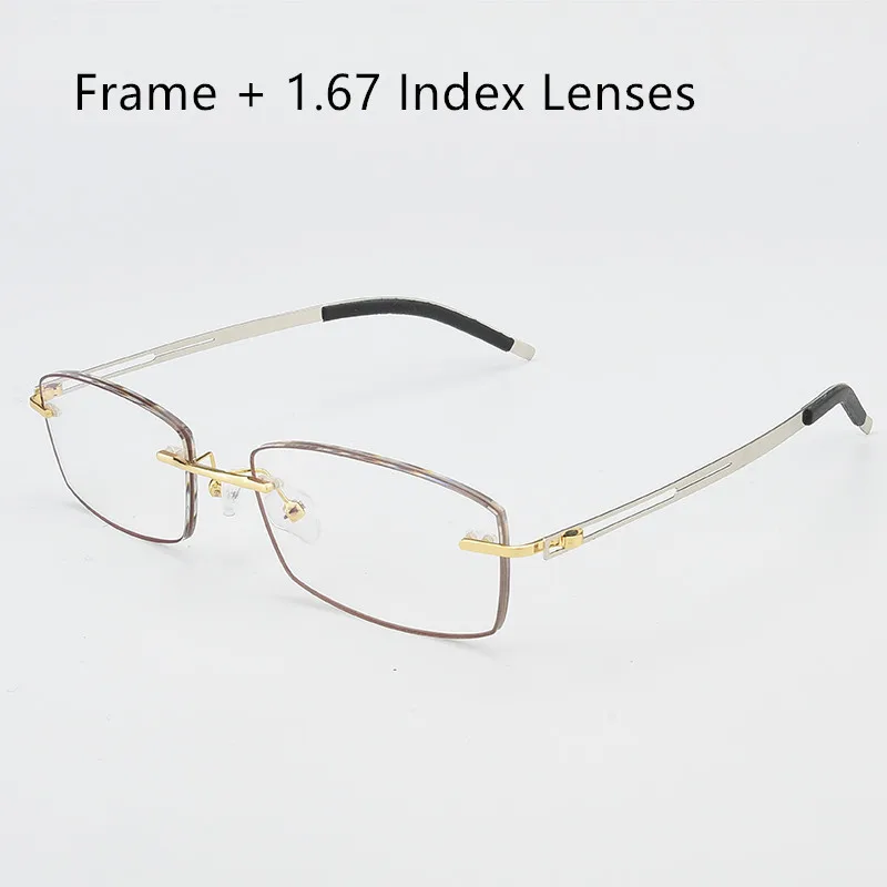 Gold 167 Lenses Мужские очки без оправы, MR-8, по рецепту, без оправы, для чтения, для близорукости, прогрессивная фотохромная очки, очки 25001 - Цвет оправы: Gold 167 Lenses