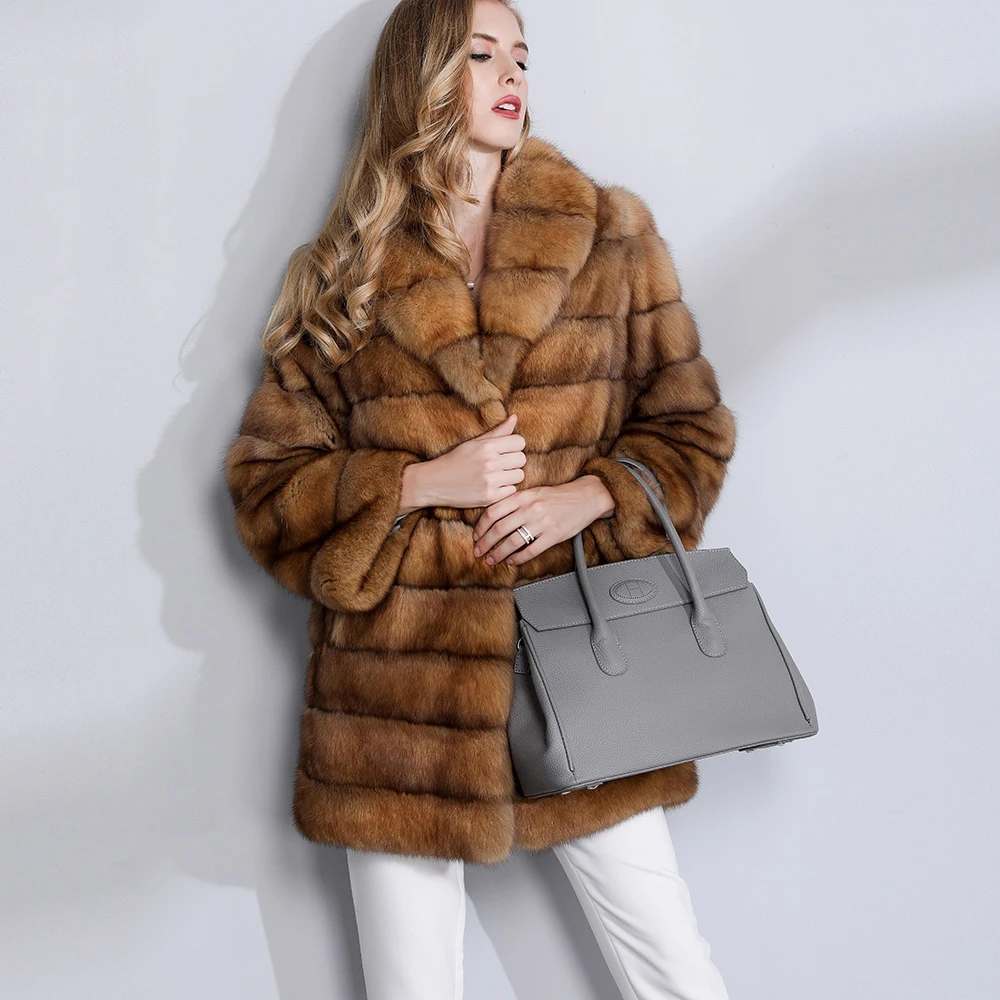 Роскошное меховое пальто для женщин высокого класса, высокое качество, зимняя меховая куртка из натурального меха, меховое пальто из русского соболя, элегантное модное меховое Женское пальто NPI 71218F