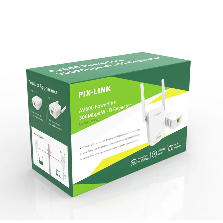 PIXLINK PL01 600 Мбит/с беспроводной Wi-Fi адаптер удлиннитель маршрутизатора Комплект сетевой Powerline сетевые адаптеры Homeplug 1 пара