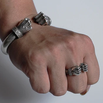 

Fists Symbol of Strength Fist Ring S925 Sliver Handmade Punk Rock Fashion Jewelry for Women Men Unique Gift Finger Ring Resizabl