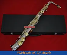 Nickel Plated and Gold Curved bell Eb Alto Saxophone High F Key Pearl Bottons