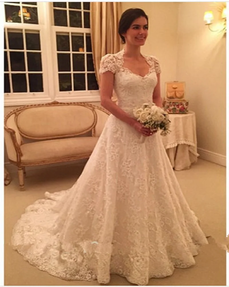2016 long wite.ivory lace Wedding Dresses With Short ...