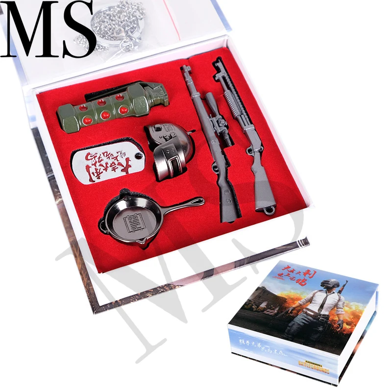  PUBG Cosplay Costume Keychain Movable Helmet Backpack Pan Alloy Model Key Chain llaveros 98K AWM Mi