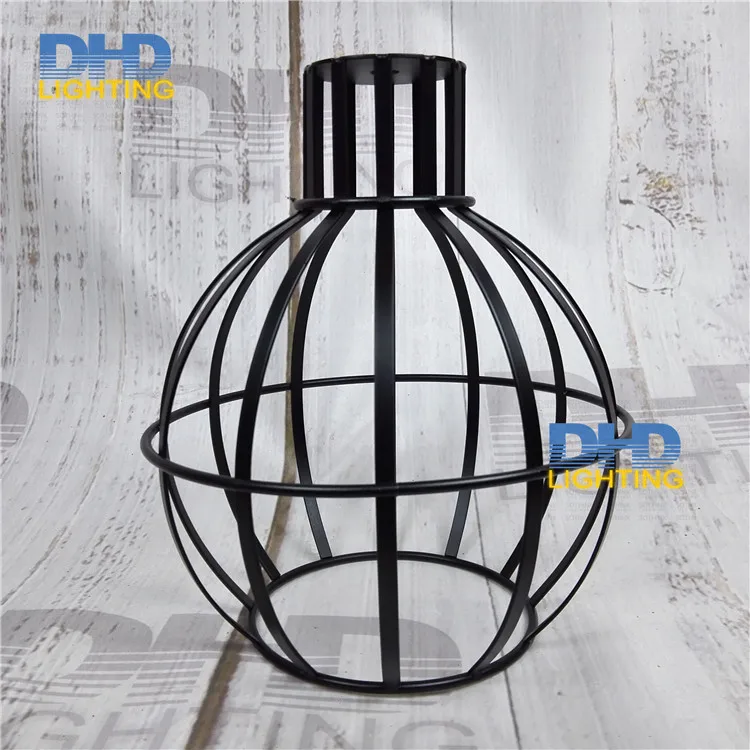 Free shipping D190mm*H210mm E27 lamp shade black finished iron cage edison lamp shade DIY round