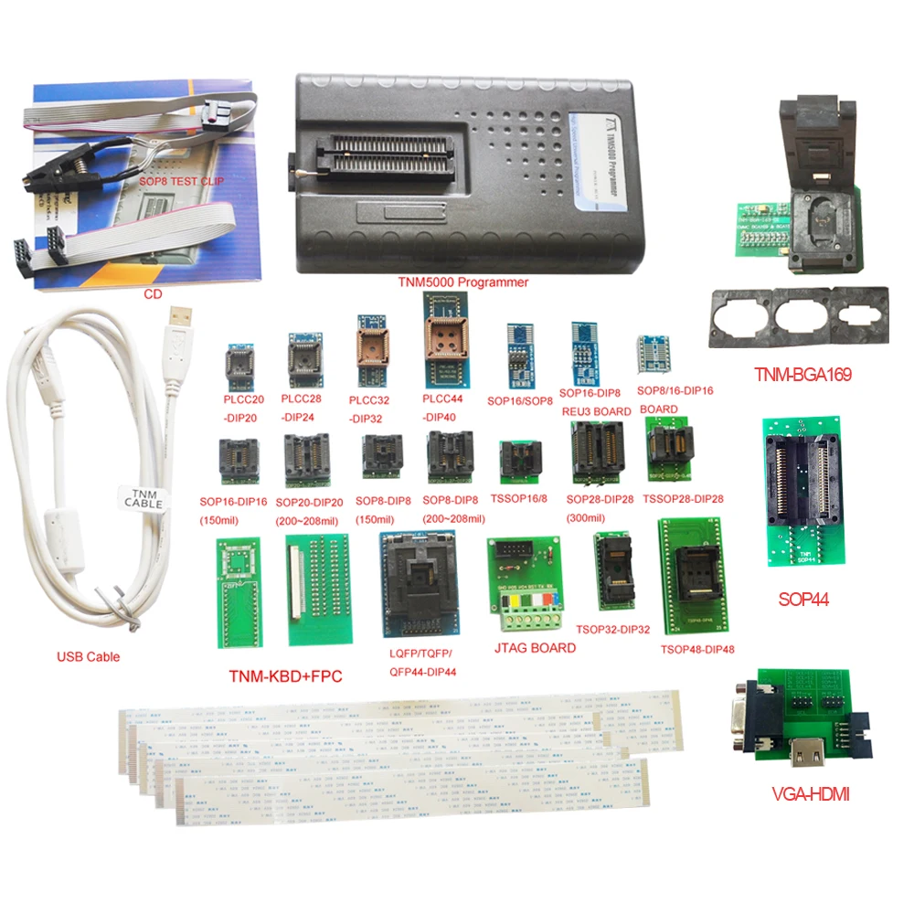 

TNM5000 Universal EPROM Programmer+22pc socket includes SOP44 for NAND flash/EPROM/MCU/PLD/FPGA/ISP/JTAG/all emmc by auto detect