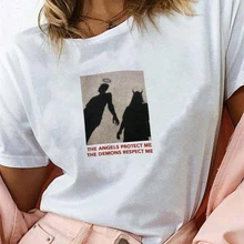 Футболка с принтом ангелы защищают меня демоны уважают меня Эстетическая графическая Женская модная футболка с принтом Прямая поставка