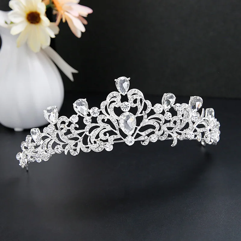 

Silver Color Vintage Bridal Crown Baroque Crystal Tiara Hair Jewelry Headpiece Rhinestone Corwns Queen Wedding Hair Accessories