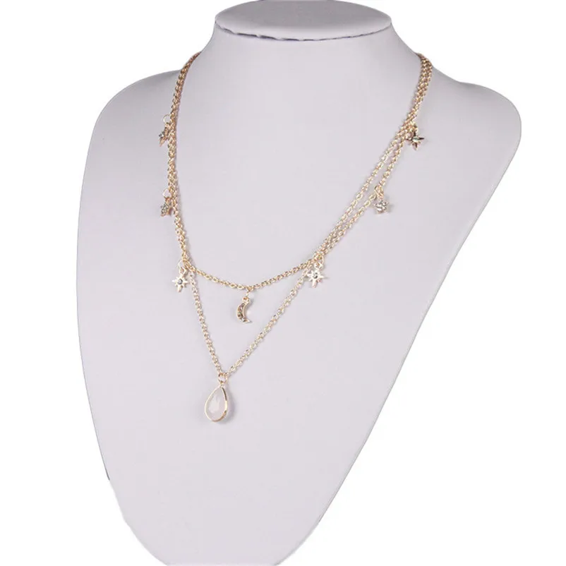 Fashion necklaces pendants for women Red Rose Honeybee Double-deck Necklace Pendant collares mujer Collier ras de cou A15#N (6)
