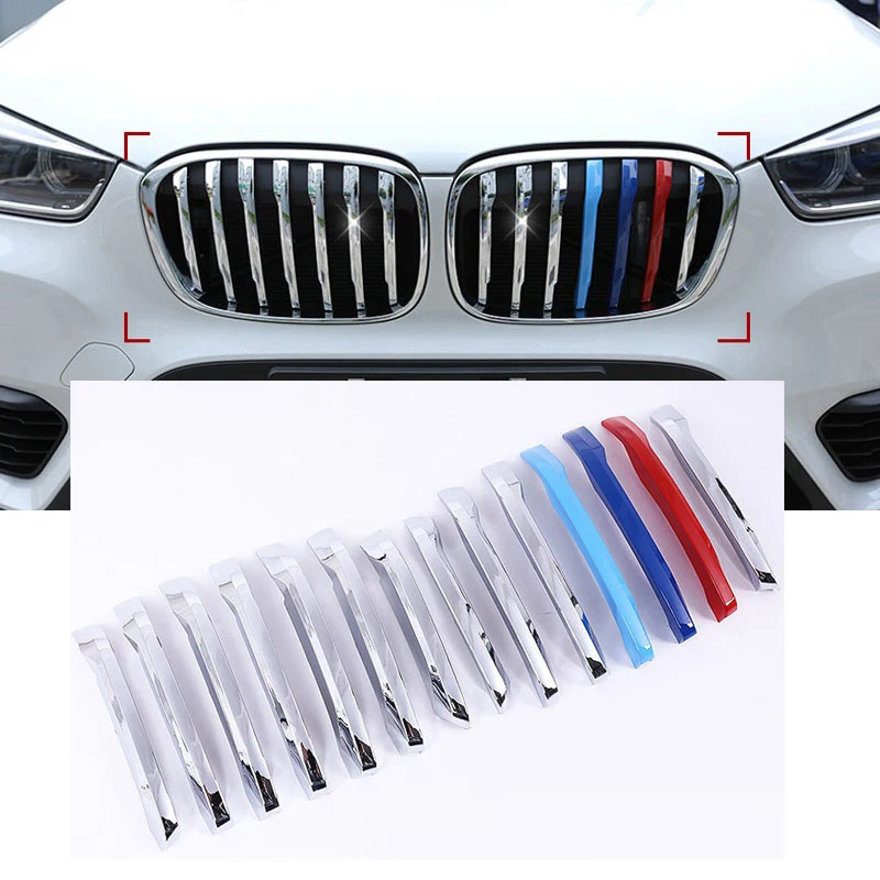 14 шт. декоративная накладка на передний гриль для BMW X1 F48 2016 2017 ABS Chrome Аксессуары