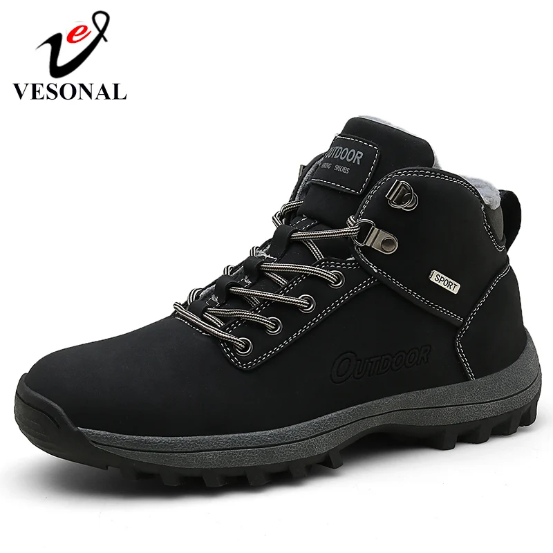 

VESONAL 2019 Winter Leather High Top Sneakers Men Shoes With Fur Plush Warm Casual classic Comfortable Male Footwear outdoor