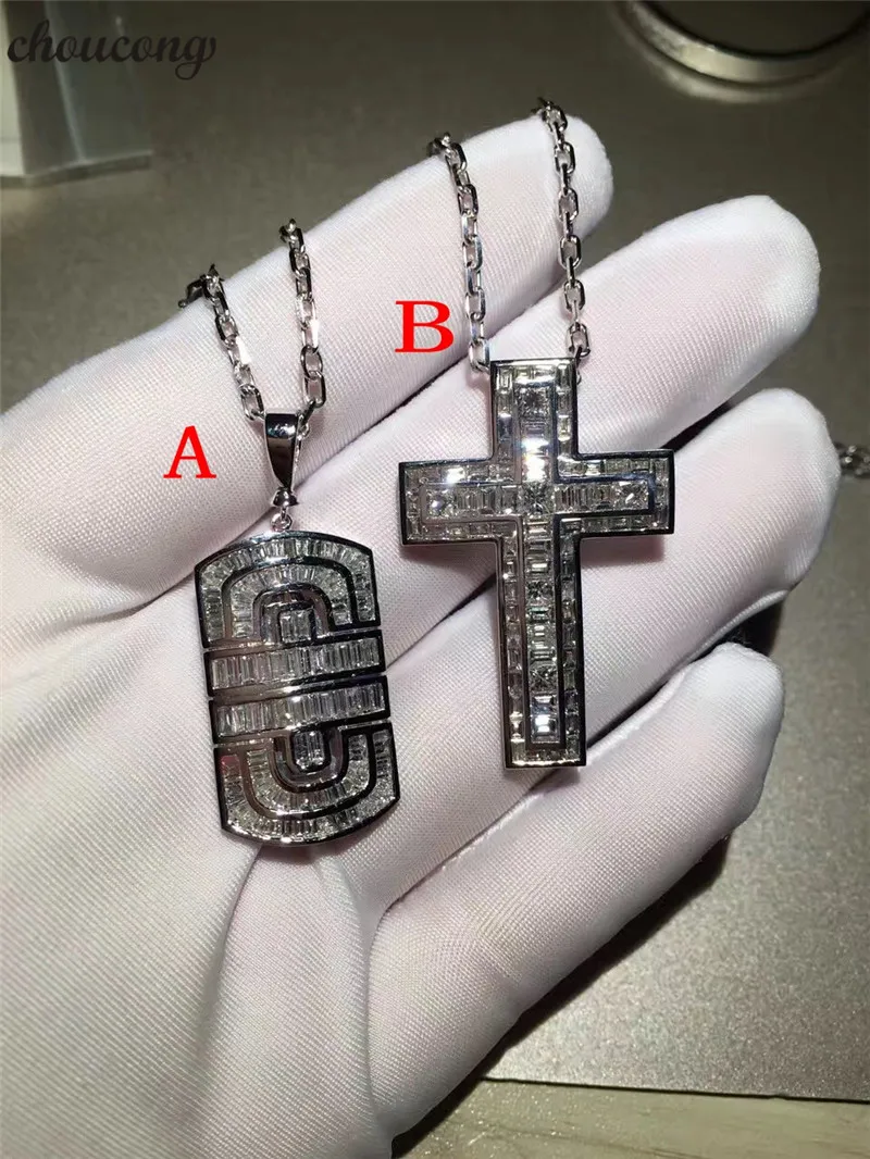 choucong Vintage Long Cross Pendant 5A Cz Stone 925 Sterling silver Necklace for Women Men Party Wedding jewelry | Украшения и
