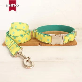 

MUTTCO retailing handmade fresh style arresting dog accessory THE DINOSAUR FOOTPRINTS print dog collar and leash 5 sizes UDC052