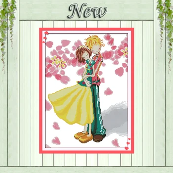 

Romantic cherry lovers painting diy counted printed on canvas DMC 11CT 14CT Chinese Cross Stitch kits embroidery needlework Sets