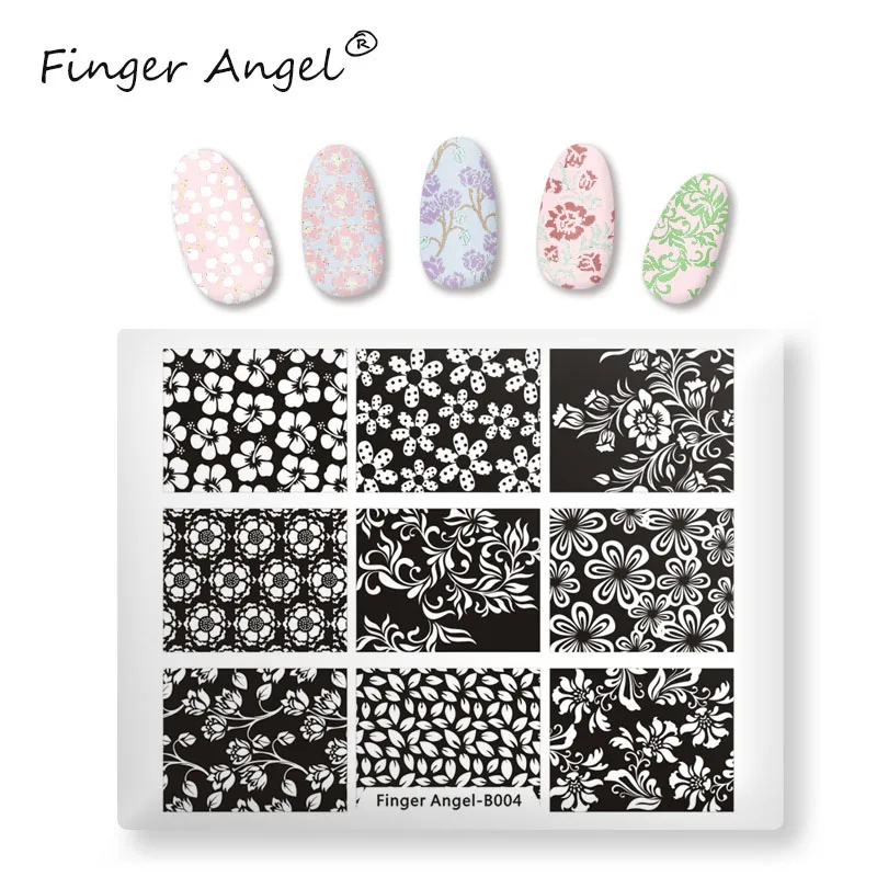 Finger Angel 1PCS Nail Art Stamping Plates Flower Pattern Image Plate Hot Sales Rectangle Printing Template Mix Designs