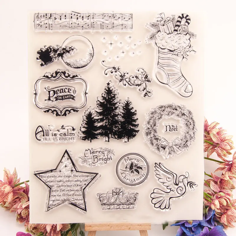 

Merry Christmas Tree Transparent Clear Stamps Silicone Seal for DIY Scrapbooking Card Making Photo Album Decor Supplies Crafts