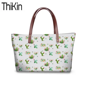 

THIKIN Tote Bags for Women Western Flowers Printing Top-Handle Bags Ladies Cactus Pattern Shoulder Messenger Bags Feminine Bolsa