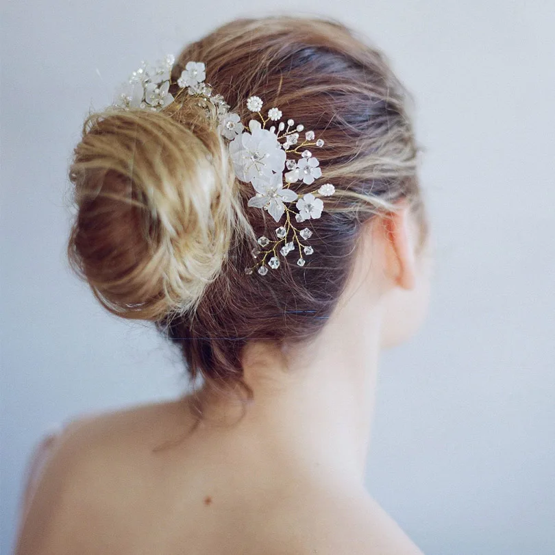Гребень для волос пластиковый с прозрачными кристаллами и жемчугом|bridal headpiece|wedding