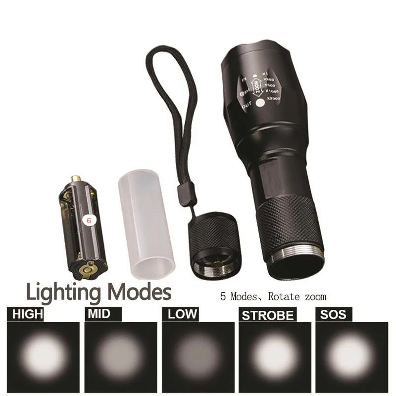 yunmai led 3800 LM 5-Mode linterna XM-L T6 LED Flashlight Zoomable Focus Torche zaklamp hand Light by 18650 or 3*AAA camping Q20